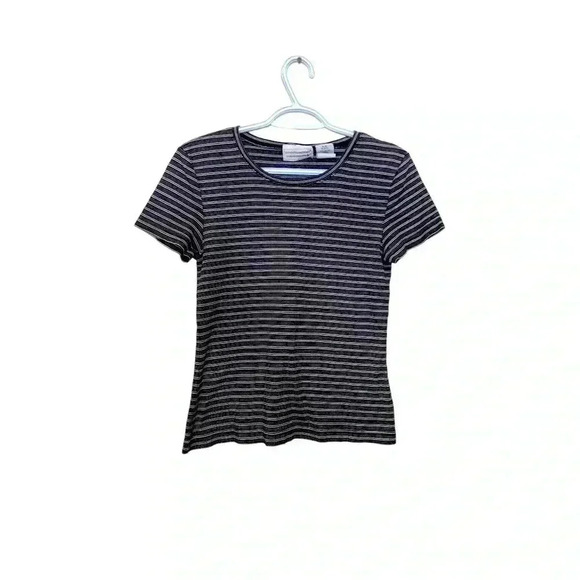 Wardrobe essentials 100% cotton,  black & white striped, fitted T-shirt - Picture 1 of 5